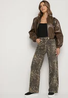 Spodnie damskie - Panterkowe Jeansy o Szerokim Kroju z Wysokim Stanem Zantere - miniaturka - grafika 1