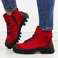 Botki damskie - Czerwone botki damskie na traperze Potocki 12168 - POTOCKI - miniaturka - grafika 1