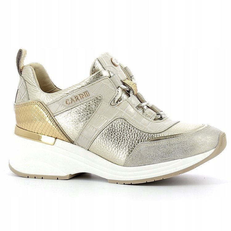 Złote sneakersy CARINII B5787-F76 skóra koturn damskie r.38
