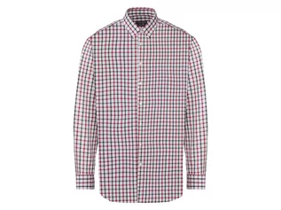 Koszule męskie - NOBEL LEAGUE NOBEL LEAGUE Koszula biznesowa męska z bawełny, slim fit, czerwono-biała w kratkę 4055334370998 - grafika 1