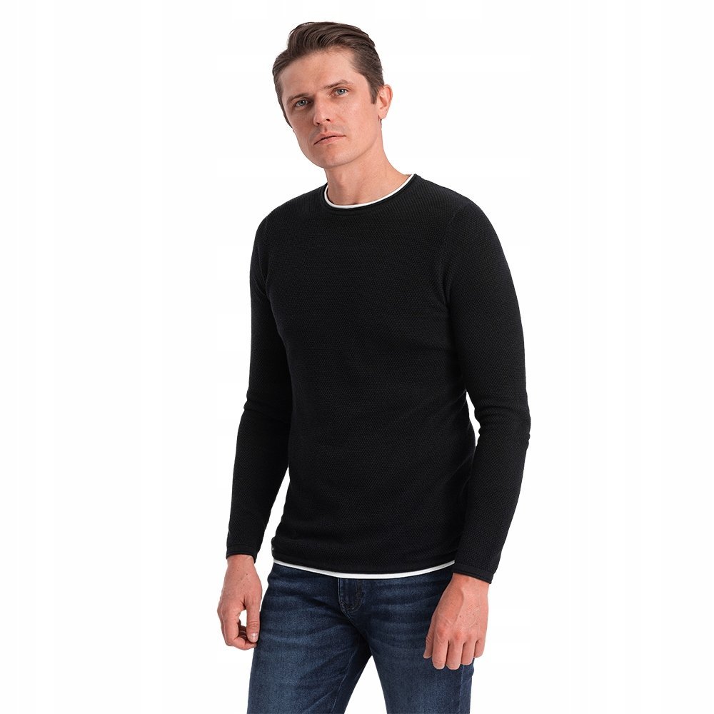 Bawełniany sweter męski z okrągłym dekoltem czarny V1 OM-SWSW-0103 XXL
