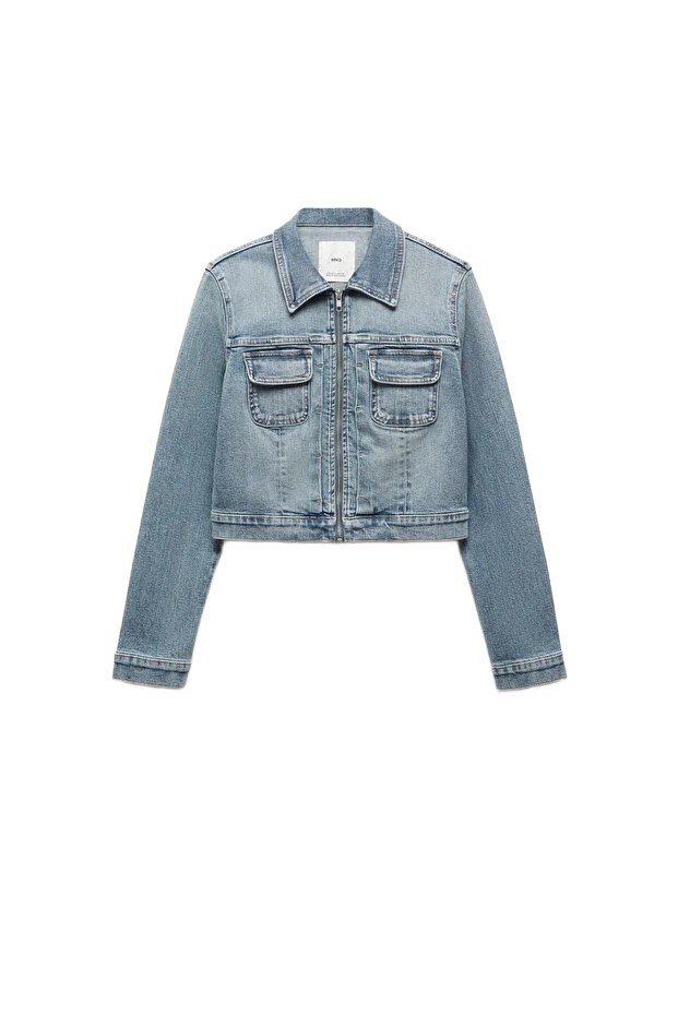 MANGO WOMAN KRÓTKA JEANSOWA KURTKA DAMSKA Z KIESZENIAMI L 5FA