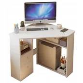 Biurka - BIURKO NAROŻNE TRÓJKĄTNE KOMPUTEROWE Z PÓŁKAMI NOWOCZESNE BIAŁE LOFT 80x75 - miniaturka - grafika 1