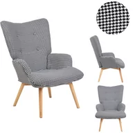 Fotele - Komfortowy fotel uszak MOSS w biało-czarną pepitkę HOMLA - miniaturka - grafika 1