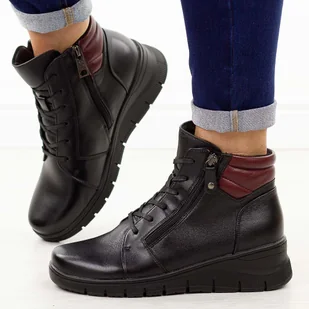 Czarne skórzane botki damskie na koturnie Vinceza 39963 - Botki damskie - miniaturka - grafika 1