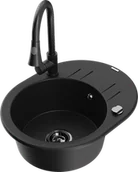 Zlewozmywaki z baterią - Mexen Kevin zlewozmywak granitowy 1-komorowy z ociekaczem i baterią kuchenną Elia, czarny - 6517-77-670101-70-B - miniaturka - grafika 1