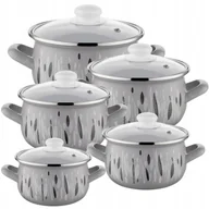 Zestawy garnków i patelni - KOMPLET 5 GARNKÓW ZE STALI EMALIOWANYCH Z POKRYWAMI SZARE NA GAZ INDUKCJA - miniaturka - grafika 1