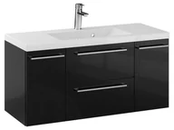 Szafki łazienkowe - Szafka Wisząca Z Umywalką RON 100 cm D - Czarny Wysoki Połysk - Uchwyty Chromowane - miniaturka - grafika 1