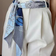 Krawaty i muchy męskie - SZALICZEK z nadrukiem damska długa CHUSTKA elegancka APASZKA jak krawat - miniaturka - grafika 1