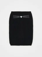 Czapki dla dzieci - Reserved - Komin z haftowanym kotem - czarny - miniaturka - grafika 1