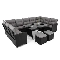 Meble ogrodowe - Zestaw ogrodowy PORTO Dwa pojemniki Technorattan Czarny Poduszki szare 01 - miniaturka - grafika 1