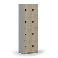 Szafki biurowe - Drewniana szafka skrytkowa, 8 schowków, zamek RFID, szary/dąb naturalny - miniaturka - grafika 1