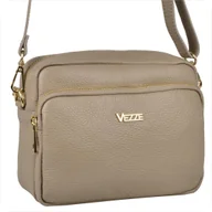 Torebki damskie - VEZZE włoska skórzana torebka beżowa złote okucia - miniaturka - grafika 1