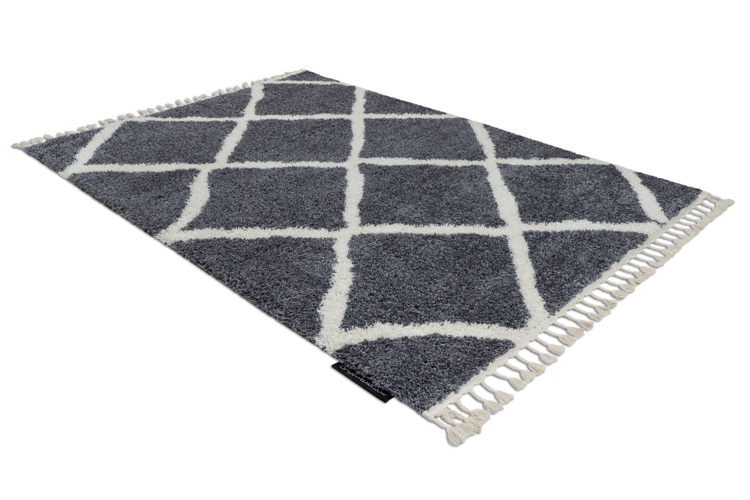 Dywan BERBER CROSS B5950 / biały Frędzle berberyjski marokański shaggy szary 200x290 cm