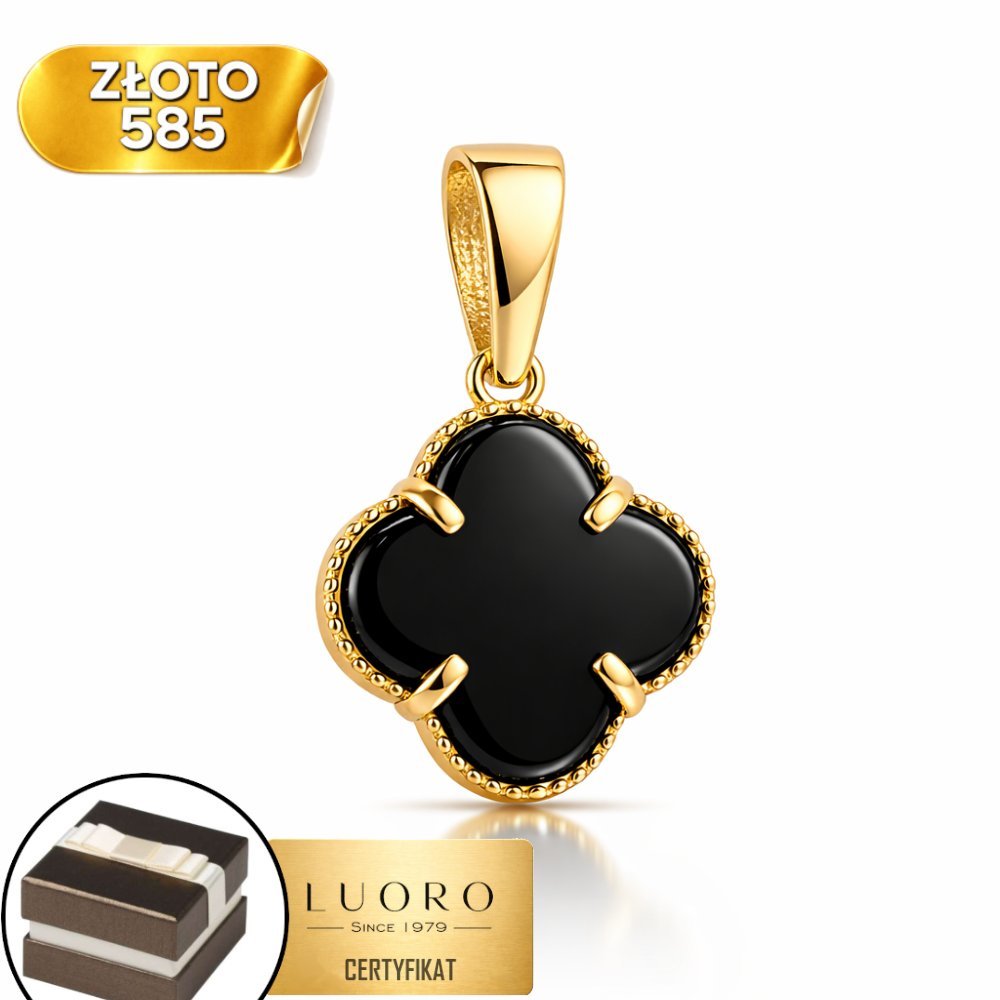 ZAWIESZKA ZŁOTA 585 14K KONICZYNKA Z ONYKSEM 15 MM ELEGANCKA SUBTELNA