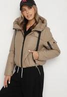 Kurtki damskie - Jasnobrązowa Pikowana Kurtka z Kapturem o Klasycznym Kroju Tulasia - miniaturka - grafika 1