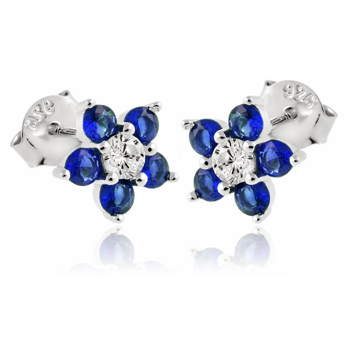 Kolczyki Kwiaty kwiatuszki srebro 925 Szafirowe cyrkonie w eleganckiej oprawie k3859G 1,3 g.