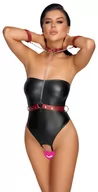 Bielizna erotyczna damska - Cottelli Bondage Strapless Crotchless String Body with Collar & Cuffs 2643499 Black XL - miniaturka - grafika 1