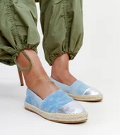 Espadryle damskie - Niebiesko-srebrne błyszczące espadryle Surana-37 - miniaturka - grafika 1