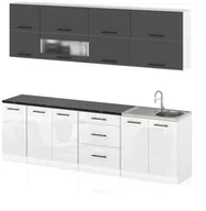 Meble kuchenne - Meble Kuchenne Zestaw Kuchnia Robo Lux 2.6m Nowoczesna Szary Biały Połysk - miniaturka - grafika 1