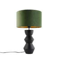 Lampy stojące - QAZQA Designerska lampa stołowa czarna z abażurem z czarnego weluru w kolorze zielonym ze złotem 35 cm - Alisia - miniaturka - grafika 1