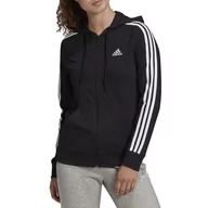 Bluzy sportowe damskie - Bluza adidas Essentials Single Jersey 3-Stripes Full-Zip Hoodie GL0798 - czarna - Adidas - miniaturka - grafika 1