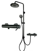 Zestawy baterii łazienkowych - UNO BLACK zestaw bateria prysznicowa natryskową z deszczownicą CZARNY - miniaturka - grafika 1