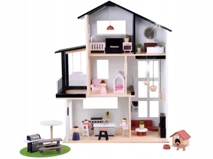 Nowoczesny Drewniany Domek dla Lalek w Stylu LOFT + lalki meble ZA5073 - Domki dla lalek - miniaturka - grafika 1