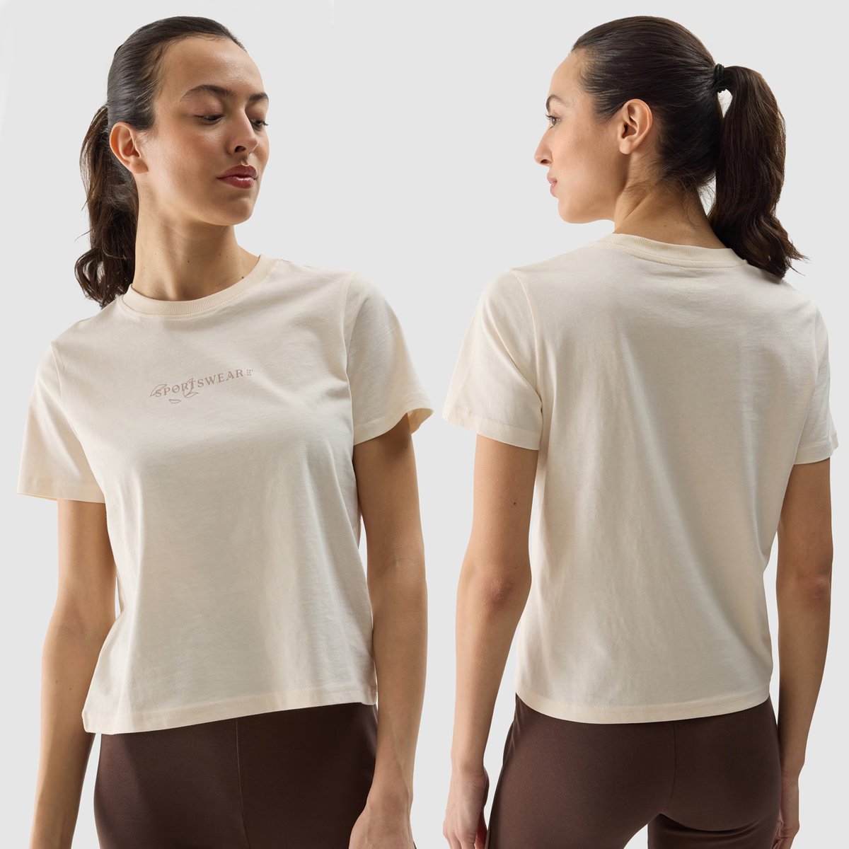 Koszulka Damska 4F T-shirt Z Nadrukiem Beżowy 4FWSS24TTSHF1354 L Beżowy
