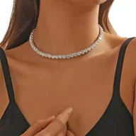 Naszyjniki - CHOKER srebrny z cyrkoniami jednorzędowy elegancki błyszczący efektowny - miniaturka - grafika 1
