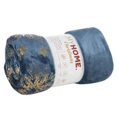 Koce - Koc Joy 150X200 cm granatowo‑złota świąteczny wzór - miniaturka - grafika 1