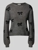 Swetry damskie - Sweter z dzianiny o kroju regular fit ze wzorem na całej powierzchni model ‘BORA’ - miniaturka - grafika 1