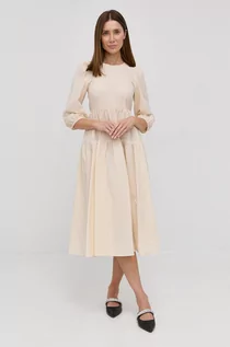 Sukienki - Beatrice B Beatrice B Sukienka bawełniana kolor kremowy midi rozkloszowana - grafika 1