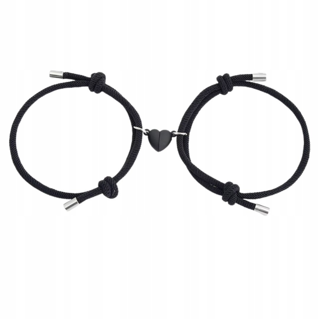 Bransoletki Regulowane Dla Pary Czarna i Czarna z Połówką Serca