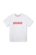 Koszulki dla chłopców - HUGO t-shirt bawełniany dziecięcy kolor biały z nadrukiem - Hugo - miniaturka - grafika 1