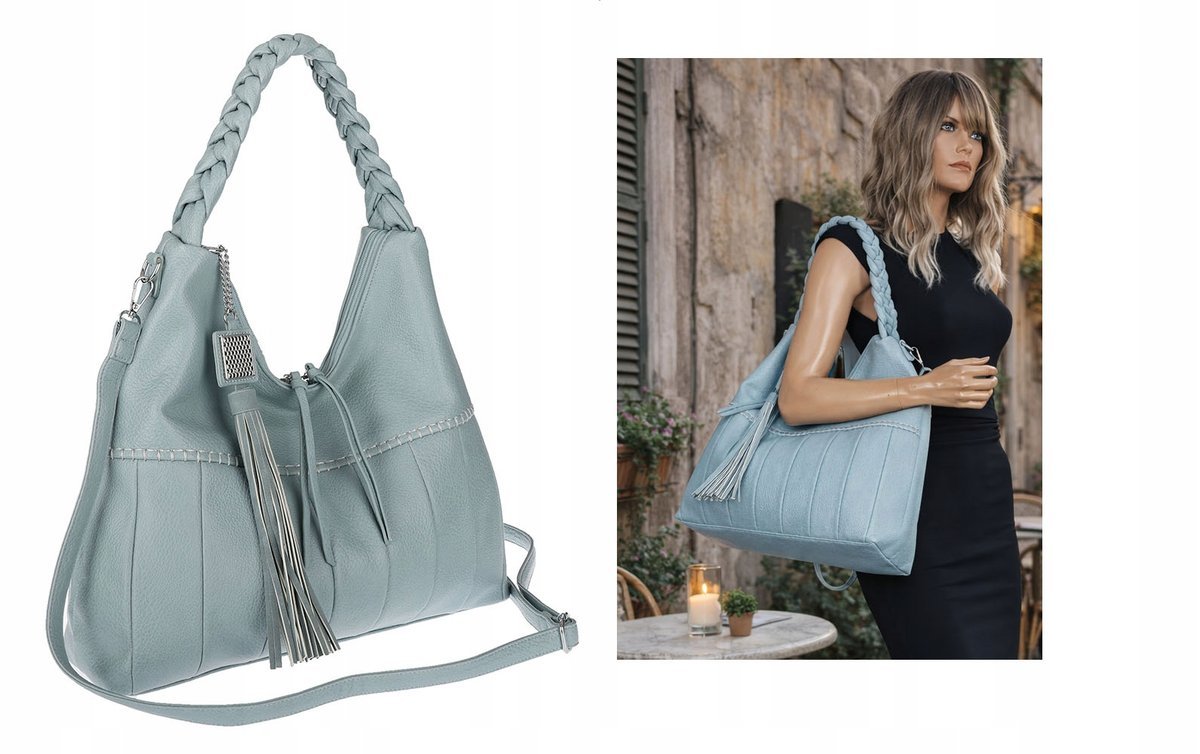 Torebka Damska Listonoszka Worek Shopper Torba na Ramię H8920 niebieska