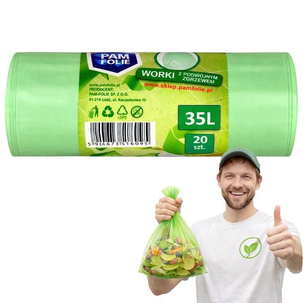 WORKI NA ŚMIECI Biodegradowalne EKO Kompostowalne 35L do Bioodpadów