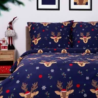 Pościel - POŚCIEL RUDOLPH z mikrofibry granatowa w renifery 160x200 cm HOMLA - miniaturka - grafika 1