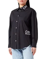 Koszulki i topy damskie - Love Moschino Damska koszulka z długim rękawem z logo Gothic Love On The Collar i logo, czarny, 46 - miniaturka - grafika 1