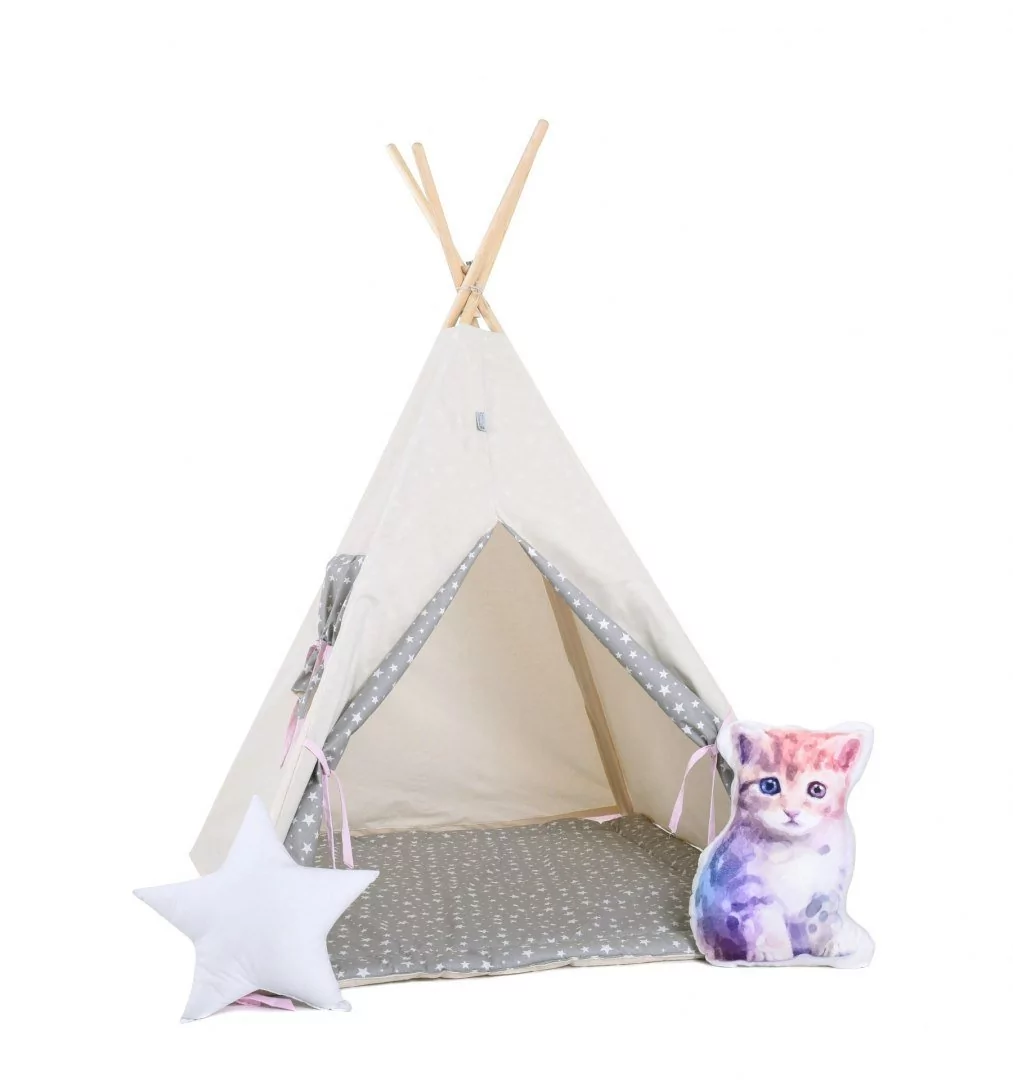 SowkaDesign Namiot tipi dla dzieci, bawełna, okienko, kotek, waniliowa kraina