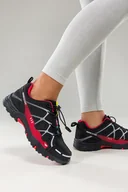 Buty trekkingowe damskie - Czarne buty sportowe trekkingowe damskie na bieżnikowanej podeszwie z regulowaną elastyczną sznurówką bordowe wstawki Casu 2101-9W - miniaturka - grafika 1