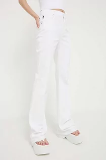 Spodnie damskie - Love Moschino jeansy damskie kolor biały high waist - grafika 1