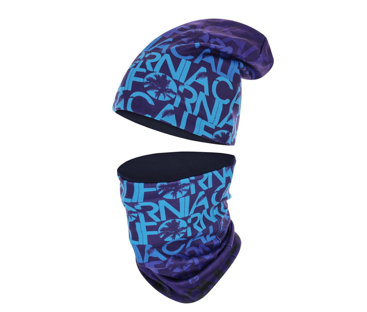 Zestaw czapka z kominem granatowy dla morsa ciepły polarowy bawełniany