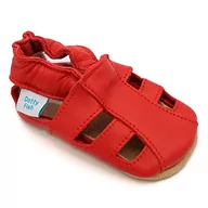 Buty dla dziewczynek - Dotty Fish Unisex Baby gładkie sandały płaskie, Czerwony - Czerwone sandały - 12-18 Miesiące - miniaturka - grafika 1