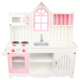 ﻿Drewniana Kuchnia dla Dzieci ADRIANNA DUŻA OKIENKO Różowa - Zabawki AGD - miniaturka - grafika 1