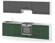 Meble kuchenne - Kuchnia Nowoczesna Duża Z Blatem Roma 2.8m Biały Butelkowa Zieleń Szary Mat - miniaturka - grafika 1
