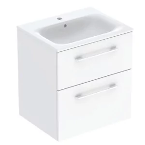 GEBERIT 501.232.00.1 Selnova Square Zestaw szafki pod umywalkę, z dwiema szufladami, B55cm, H65.2cm, T50.2cm, biały, z umywalką meblową cienki rant, z przelewem, z otworem na baterię - Szafki łazienkowe - miniaturka - grafika 1
