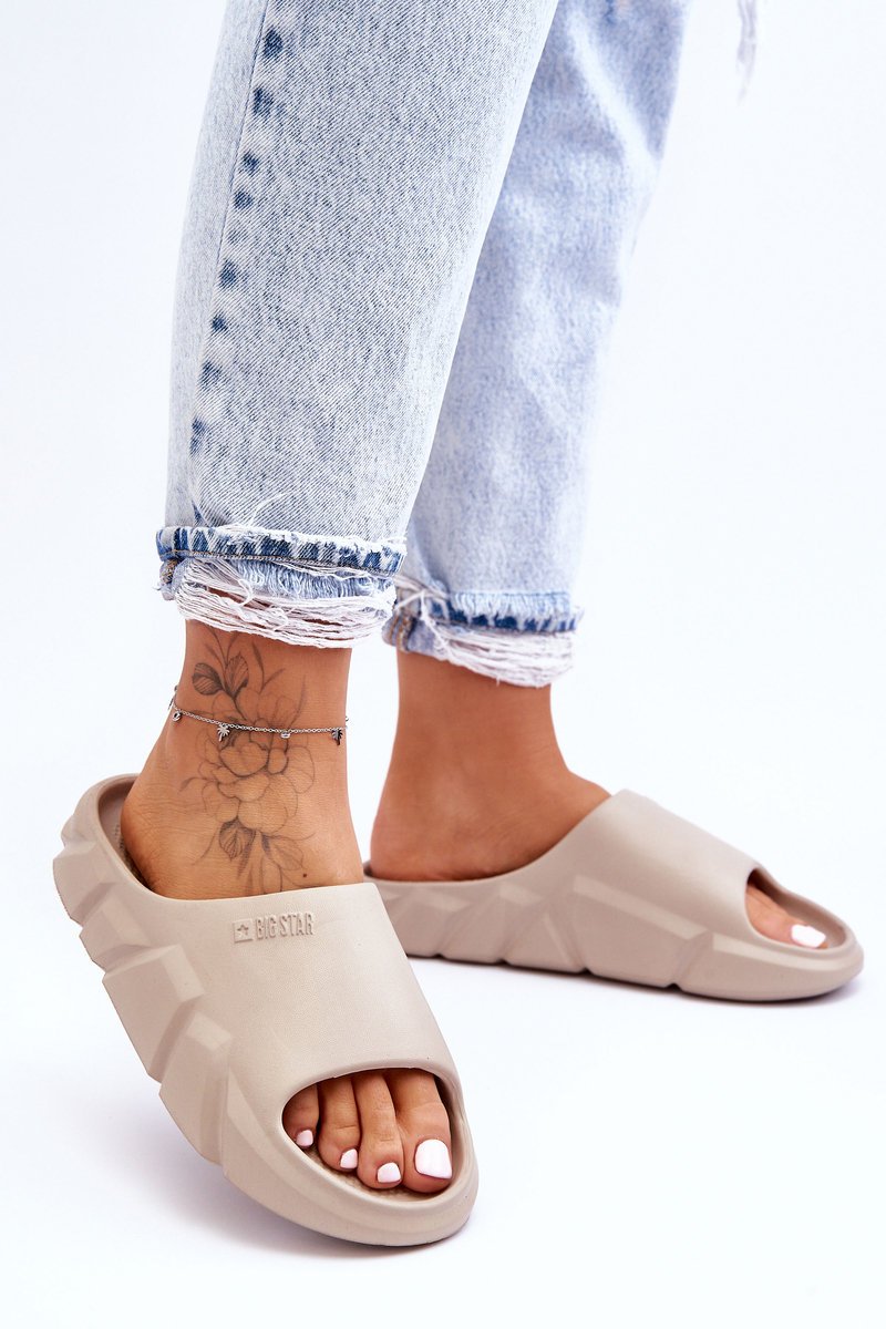 Lekkie Damskie Piankowe Klapki Big Star LL274593 Beżowe-41