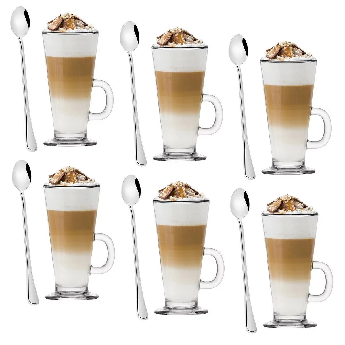Szklanki do latte kawy herbaty komplet dla 6 osób 290 ml + łyżeczki