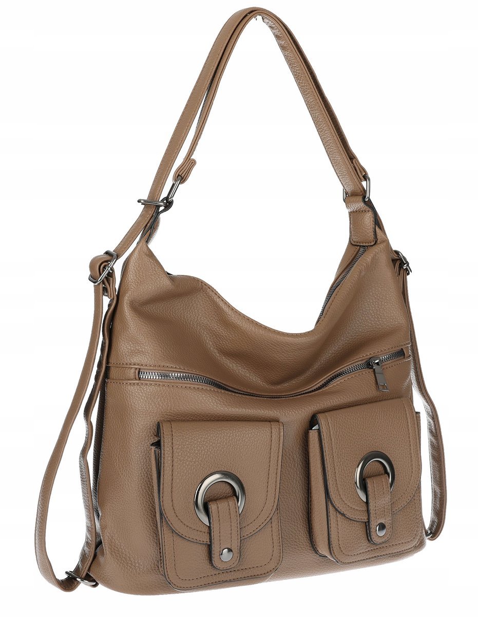 Torebka Damska Shopper Listonoszka Plecak 2w1 Worek na Ramię 88020 Beżowa